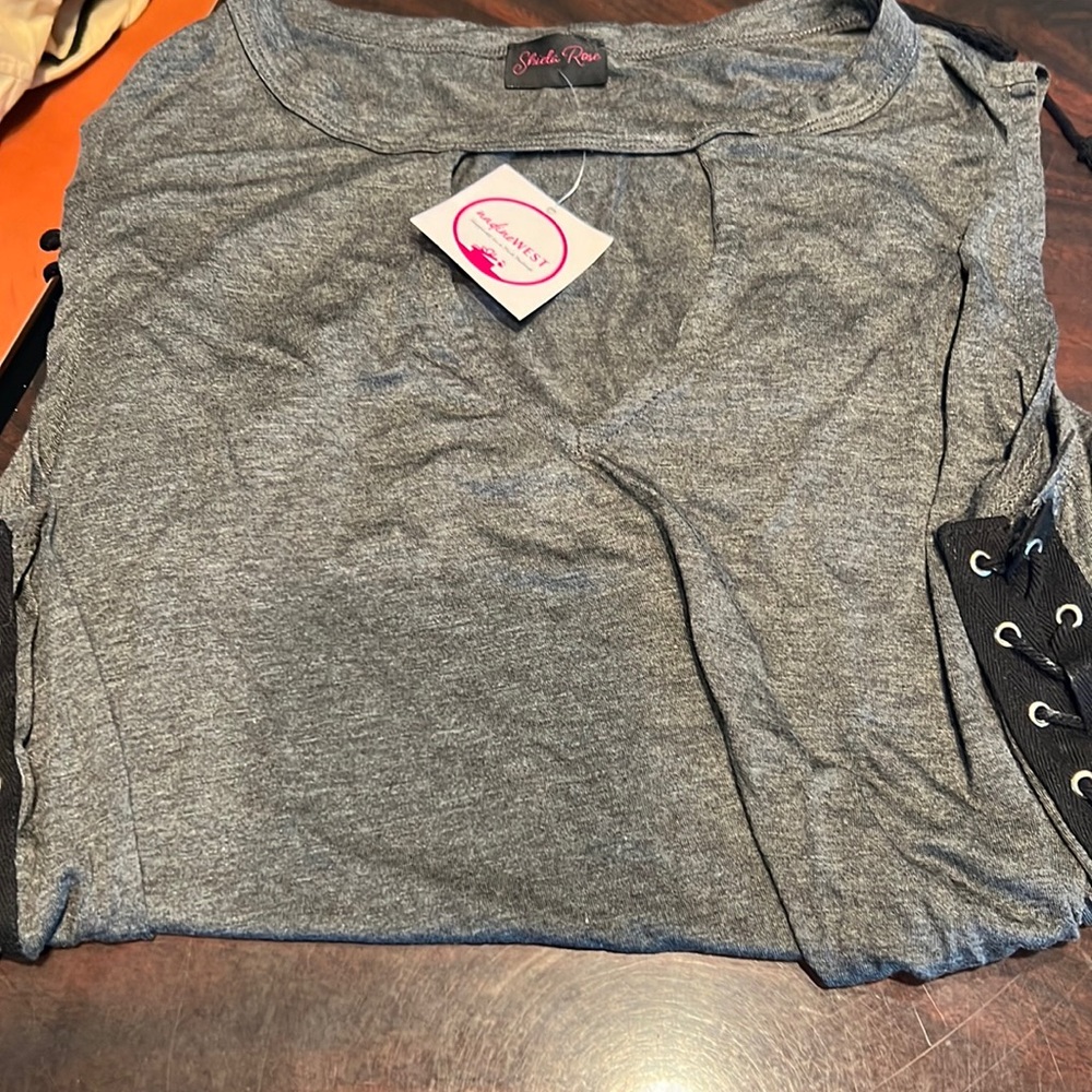 Gray tie up side tank top- new